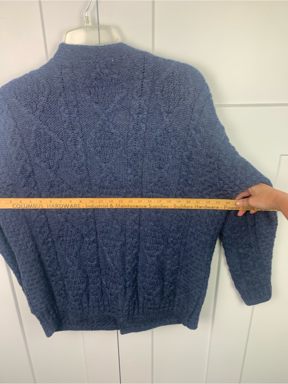 Aran Crafts Irish Wool Sweater Cardigan Mens XXL Blue Gray Cable Knit Leather - Picture 6 of 7